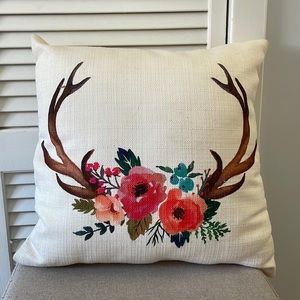 Floral Antler Canvas Pillow